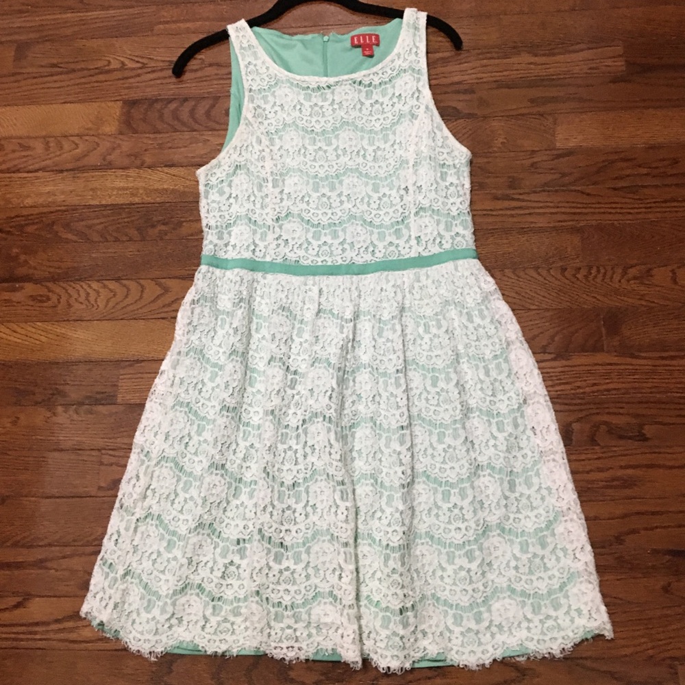 Elle Mint Green Dress with Lace Overlay